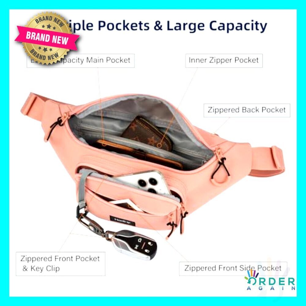 Large Travel Fanny Pack Lightweight Crossbody Waist Bag Water Resistant - Picture 6 of 6